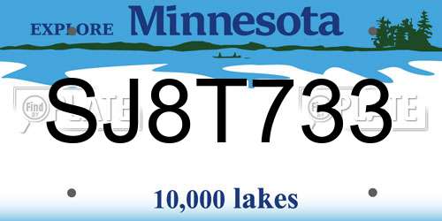 SJ8T733 Minnesota License Plate
