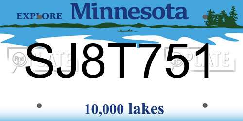 SJ8T751 Minnesota License Plate