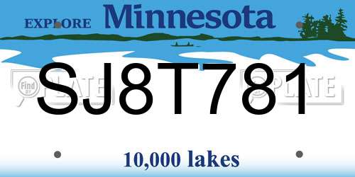 SJ8T781 Minnesota License Plate