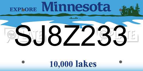 SJ8Z233 Minnesota License Plate