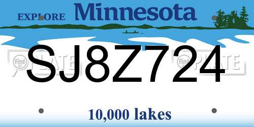 SJ8Z724 Minnesota License Plate