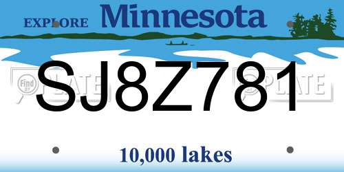 SJ8Z781 Minnesota License Plate