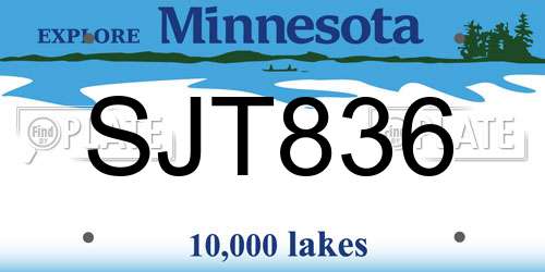 SJT836 Minnesota License Plate