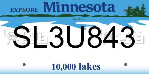 SL3U843 Minnesota License Plate