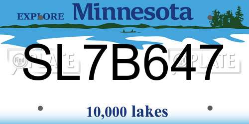 SL7B647 Minnesota License Plate