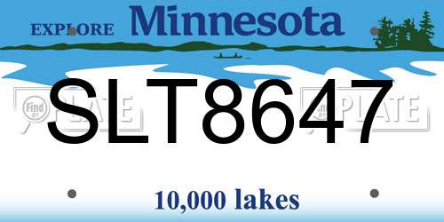 SLT8647 Minnesota License Plate
