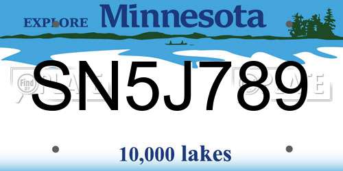 SN5J789 Minnesota License Plate