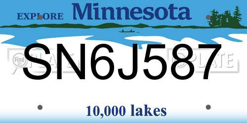 SN6J587 Minnesota License Plate