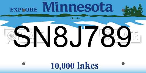 SN8J789 Minnesota License Plate