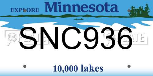 SNC936 Minnesota License Plate