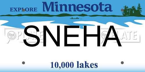 SNEHA Minnesota License Plate