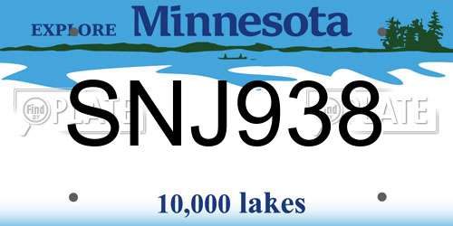 SNJ938 Minnesota License Plate