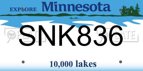 SNK836 Minnesota License Plate