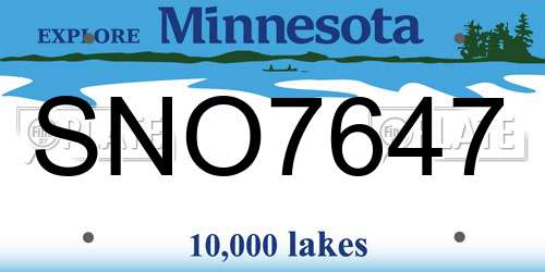 SNO7647 Minnesota License Plate