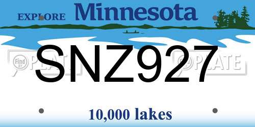 SNZ927 Minnesota License Plate