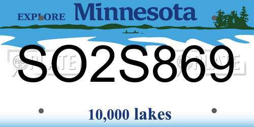 SO2S869 Minnesota License Plate