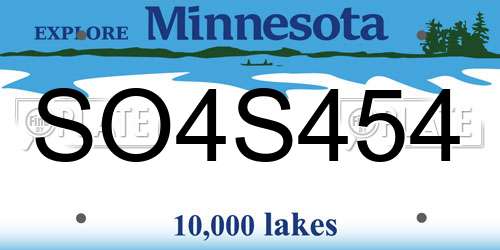 SO4S454 Minnesota License Plate
