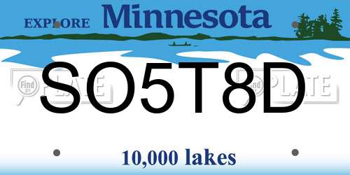 SO5T8D Minnesota License Plate