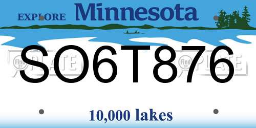 SO6T876 Minnesota License Plate