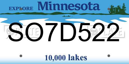 SO7D522 Minnesota License Plate