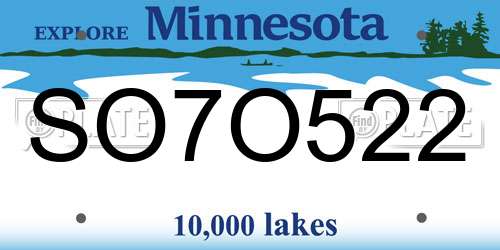 SO7O522 Minnesota License Plate