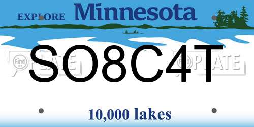 SO8C4T Minnesota License Plate
