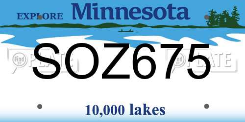 SOZ675 Minnesota License Plate