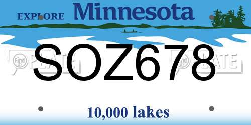 SOZ678 Minnesota License Plate