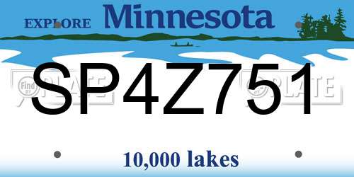 SP4Z751 Minnesota License Plate