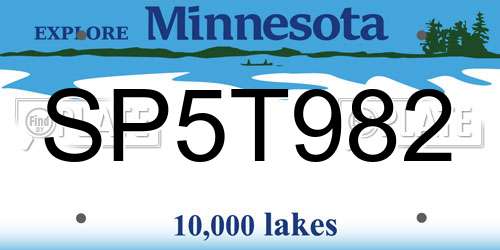 SP5T982 Minnesota License Plate