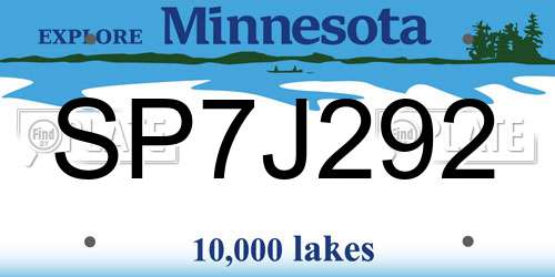 SP7J292 Minnesota License Plate