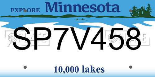 SP7V458 Minnesota License Plate