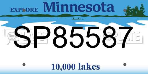 SP85587 Minnesota License Plate