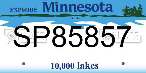 SP85857 Minnesota License Plate