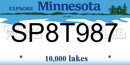 SP8T987 Minnesota License Plate