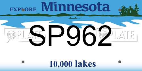 SP962 Minnesota License Plate