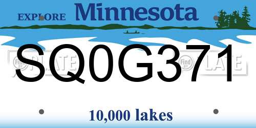 SQ0G371 Minnesota License Plate