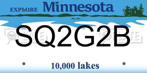 SQ2G2B Minnesota License Plate
