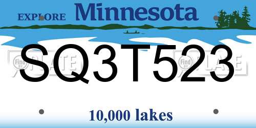 SQ3T523 Minnesota License Plate