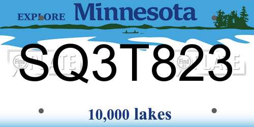 SQ3T823 Minnesota License Plate