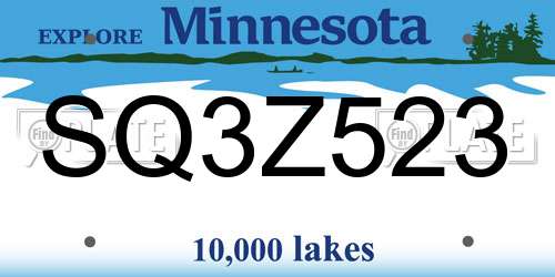 SQ3Z523 Minnesota License Plate