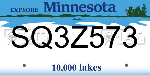 SQ3Z573 Minnesota License Plate