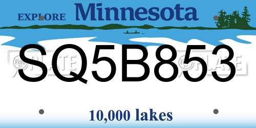 SQ5B853 Minnesota License Plate