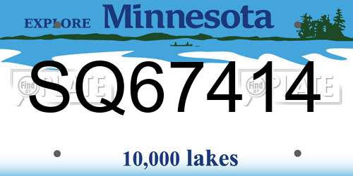 SQ67414 Minnesota License Plate