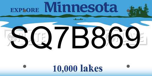 SQ7B869 Minnesota License Plate