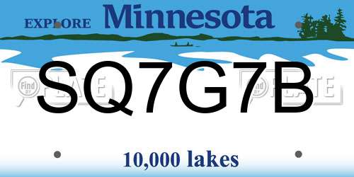 SQ7G7B Minnesota License Plate