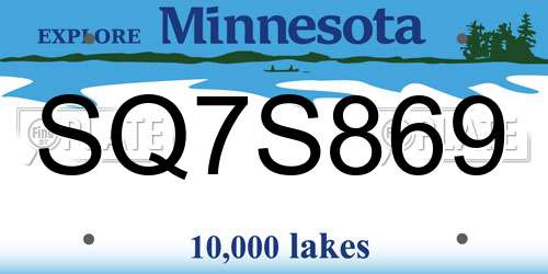 SQ7S869 Minnesota License Plate