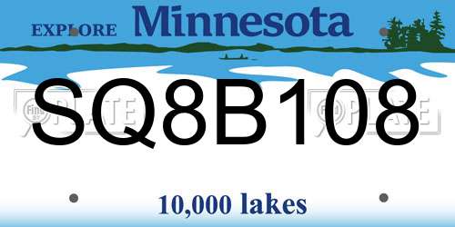 SQ8B108 Minnesota License Plate