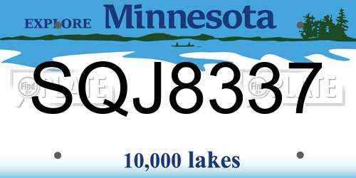 SQJ8337 Minnesota License Plate