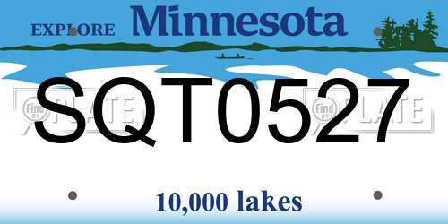 SQT0527 Minnesota License Plate